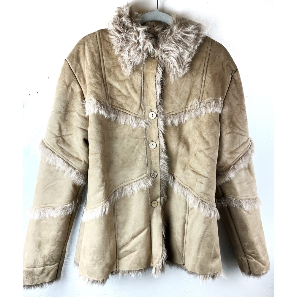 Vintage Faux Leather Jacket Chanon Collection Women Size T3 Winter Coat Button